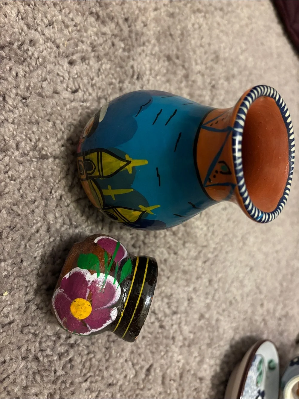 Hand-Painted Blue Ceramic Vase with Floral Accent